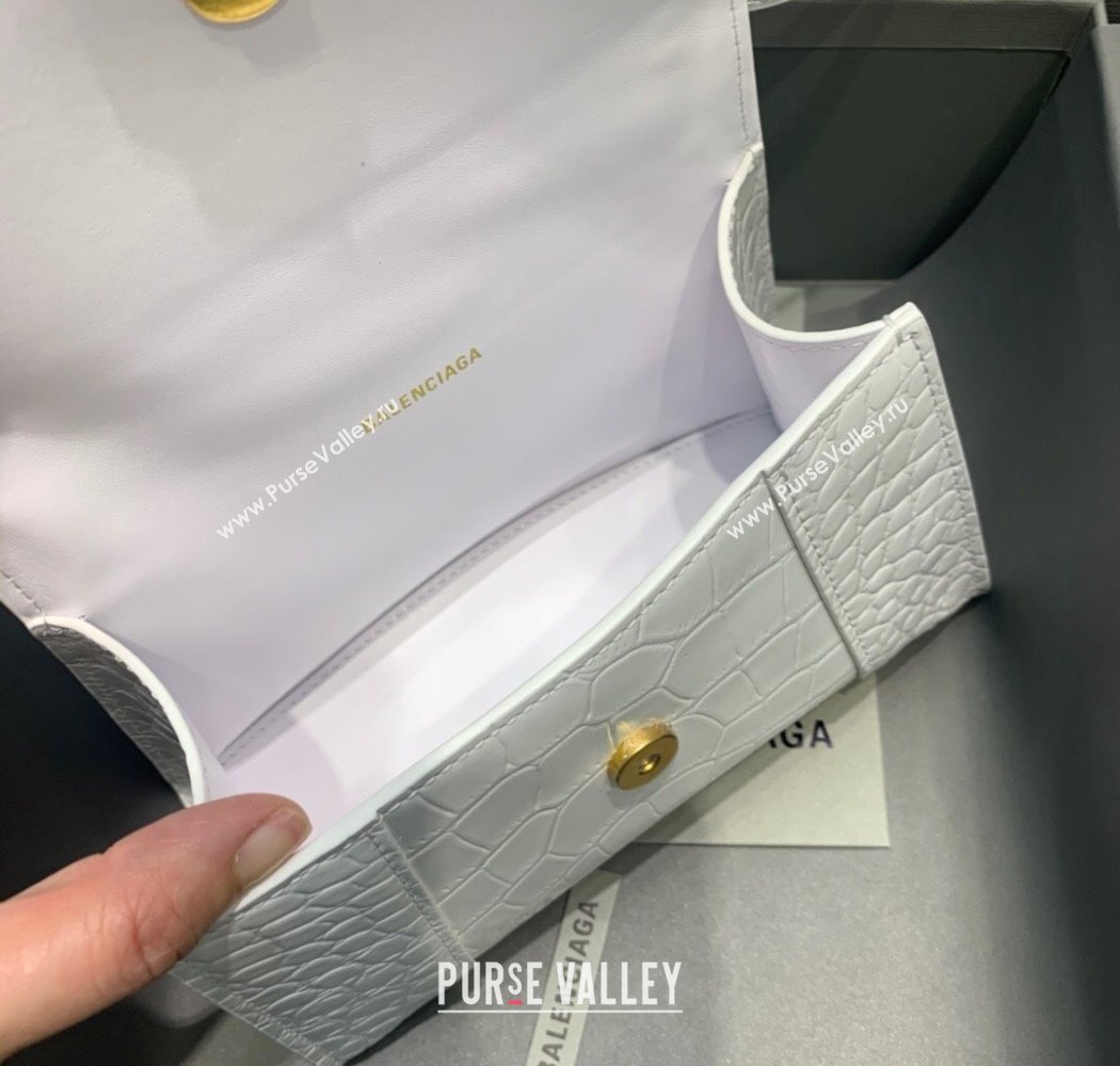 Balenciaga Hourglass Mini Top Handle Bag in Crocodile Embossed Calfskin White/Gold 2025 (JM-250926074)