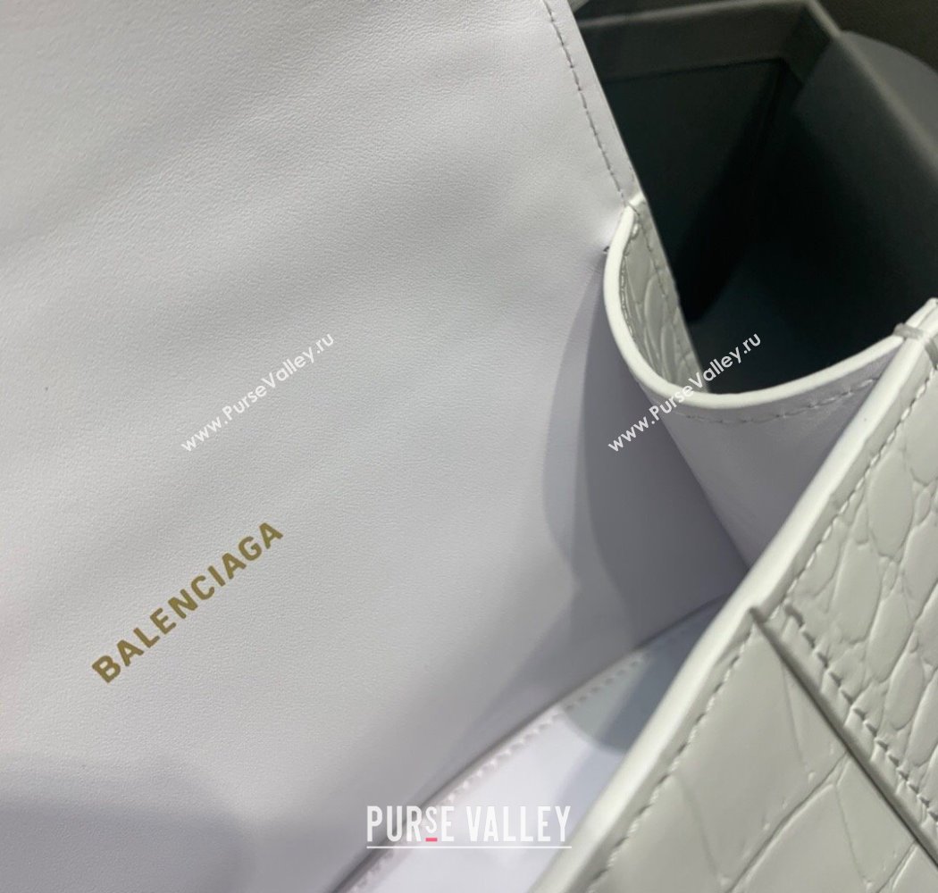 Balenciaga Hourglass Mini Top Handle Bag in Crocodile Embossed Calfskin White/Gold 2025 (JM-250926074)
