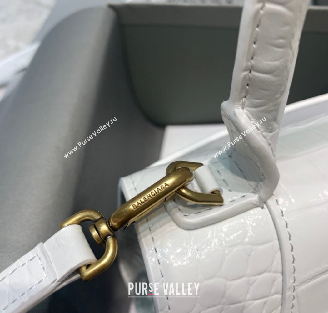 Balenciaga Hourglass Mini Top Handle Bag in Crocodile Embossed Calfskin White/Gold 2025 (JM-250926074)
