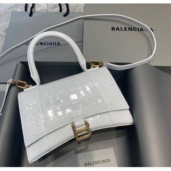 Balenciaga Hourglass Small Top Handle Bag in Crocodile Embossed Calfskin White/Gold 2025 (JM-250926075)
