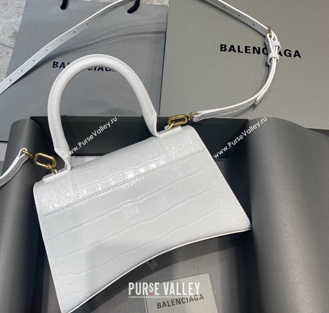 Balenciaga Hourglass Small Top Handle Bag in Crocodile Embossed Calfskin White/Gold 2025 (JM-250926075)