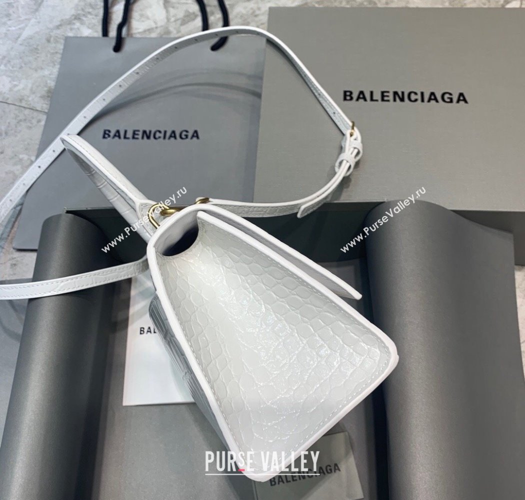 Balenciaga Hourglass Small Top Handle Bag in Crocodile Embossed Calfskin White/Gold 2025 (JM-250926075)