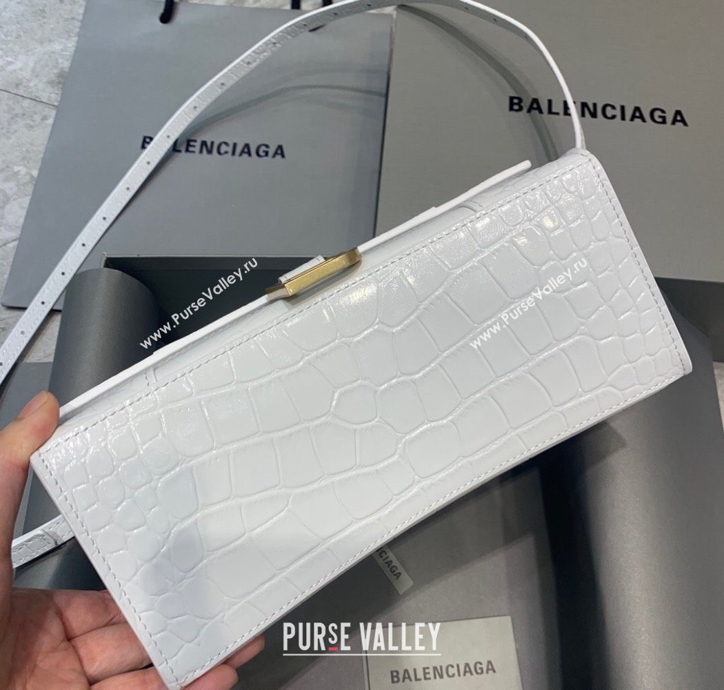 Balenciaga Hourglass Small Top Handle Bag in Crocodile Embossed Calfskin White/Gold 2025 (JM-250926075)