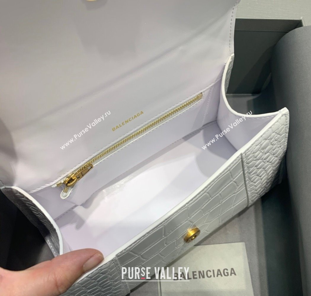 Balenciaga Hourglass Small Top Handle Bag in Crocodile Embossed Calfskin White/Gold 2025 (JM-250926075)