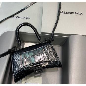 Balenciaga Hourglass Mini Top Handle Bag in Crocodile Embossed Calfskin All Black 2025 (JM-250926076)