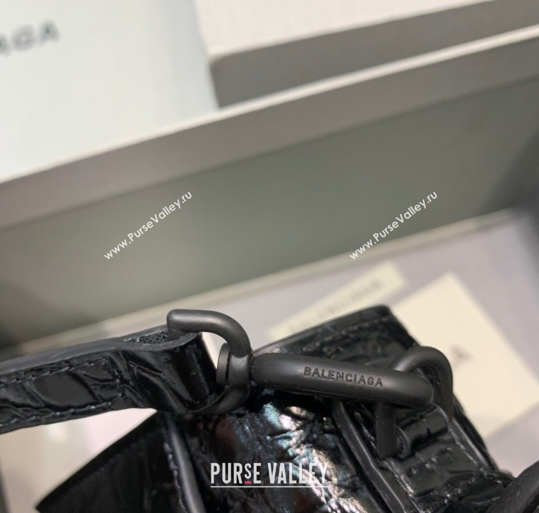 Balenciaga Hourglass Mini Top Handle Bag in Crocodile Embossed Calfskin All Black 2025 (JM-250926076)