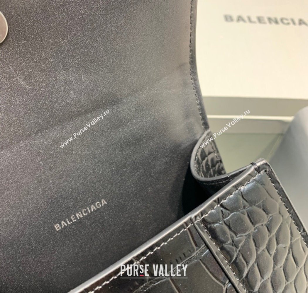 Balenciaga Hourglass Mini Top Handle Bag in Crocodile Embossed Calfskin All Black 2025 (JM-250926076)