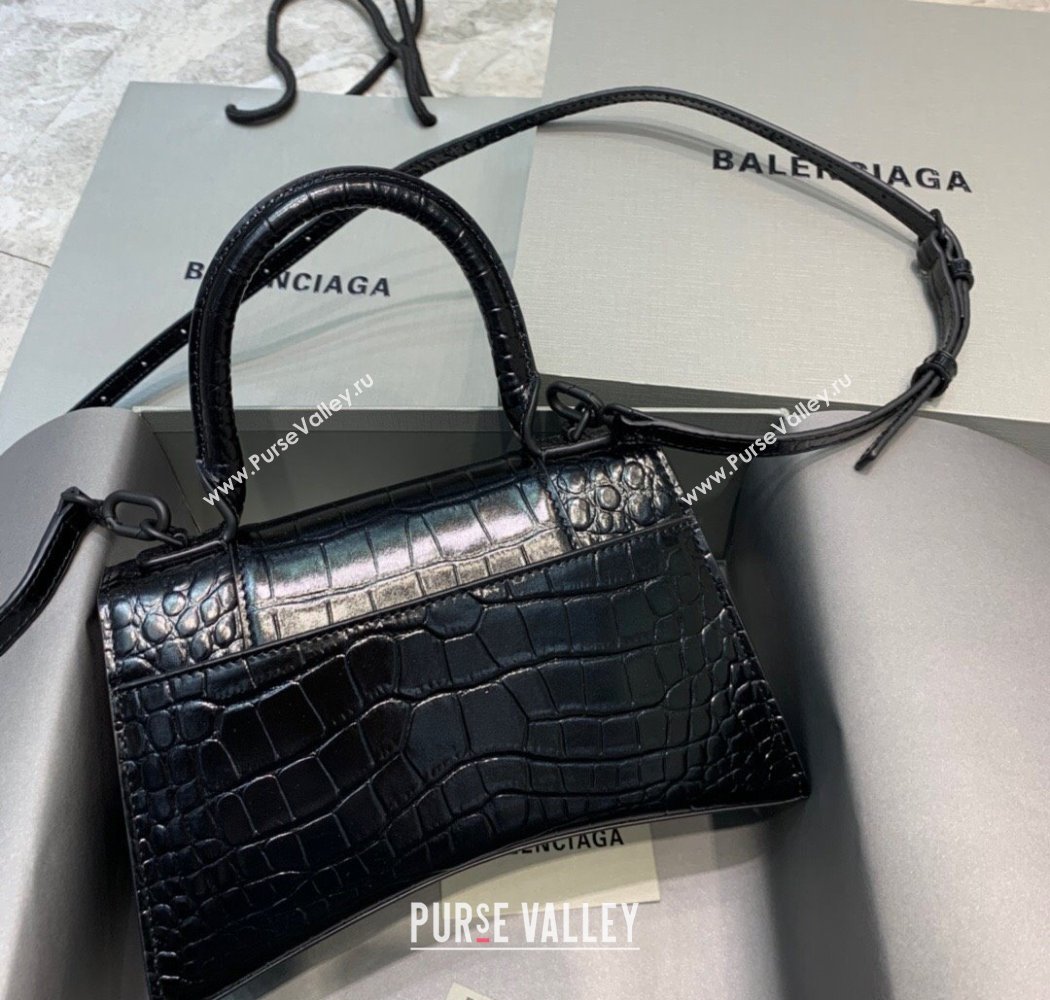Balenciaga Hourglass Small Top Handle Bag in Crocodile Embossed Calfskin All Black 2025 (JM-250926077)