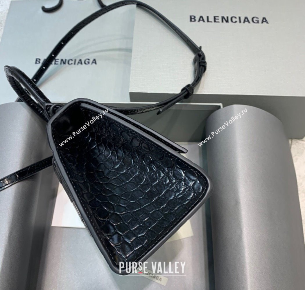 Balenciaga Hourglass Small Top Handle Bag in Crocodile Embossed Calfskin All Black 2025 (JM-250926077)