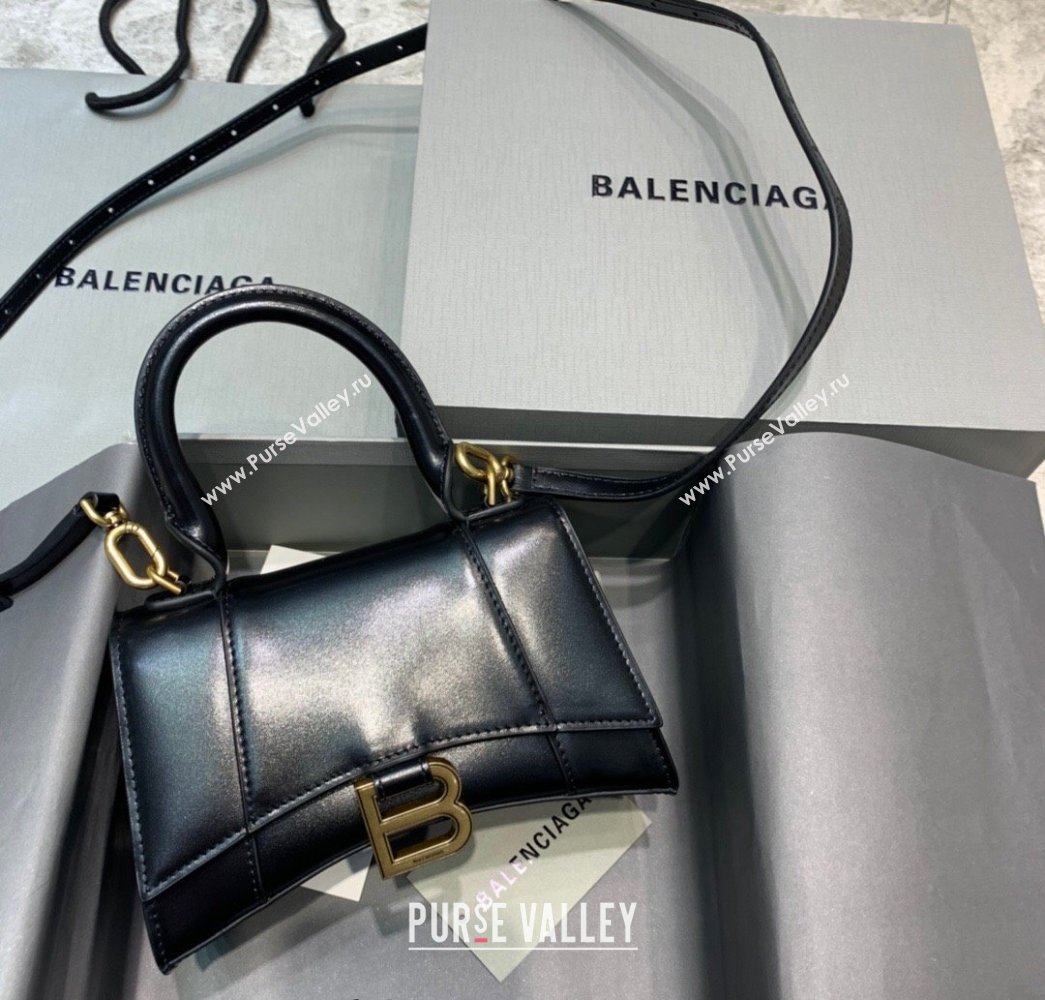 Balenciaga Hourglass Mini Top Handle Bag in Smooth Calfskin Black/Gold 2025 (JM-250926080)
