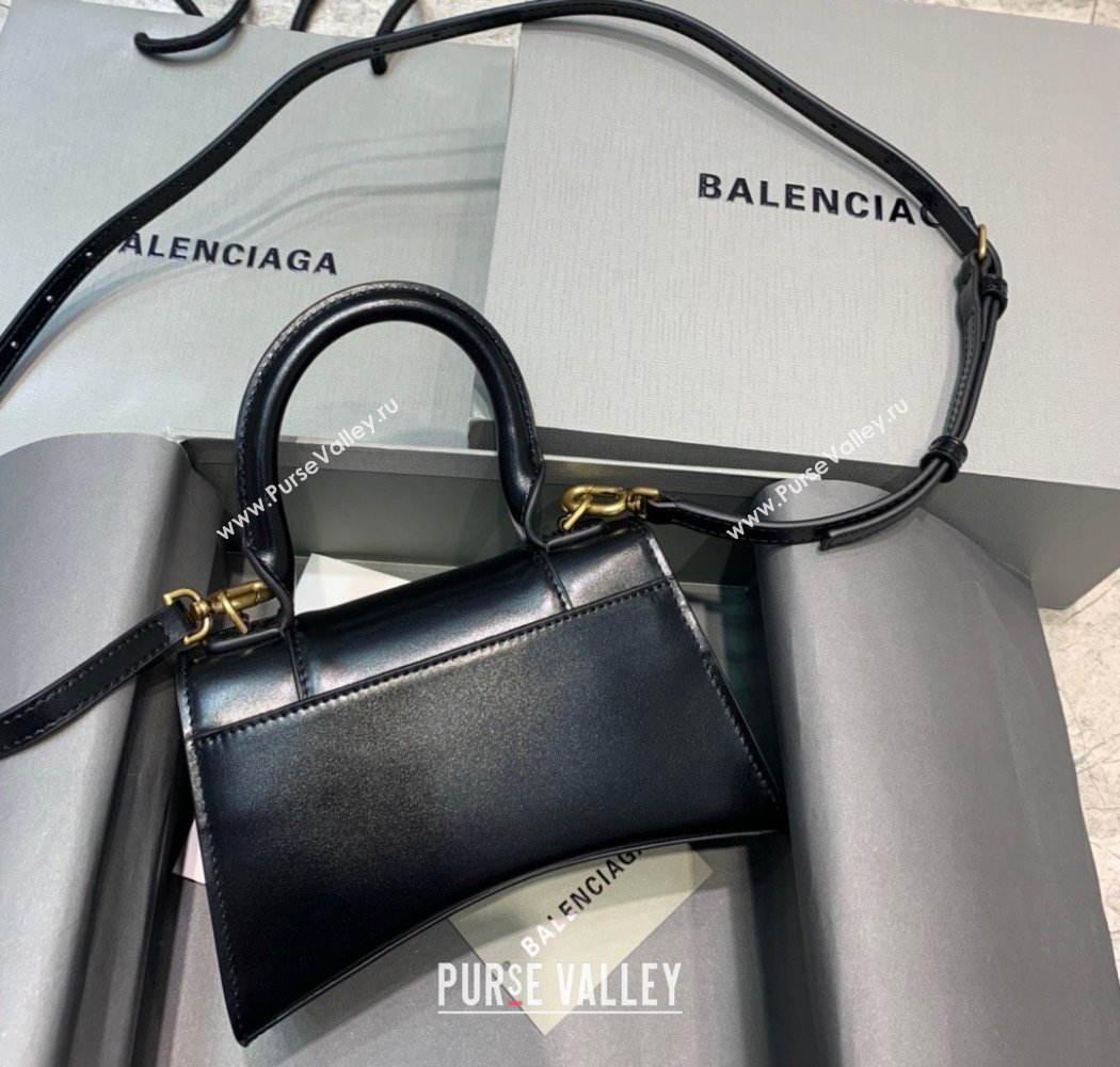 Balenciaga Hourglass Mini Top Handle Bag in Smooth Calfskin Black/Gold 2025 (JM-250926080)