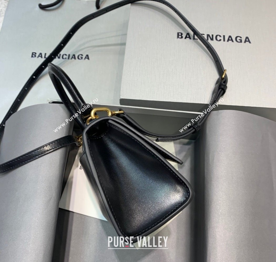 Balenciaga Hourglass Mini Top Handle Bag in Smooth Calfskin Black/Gold 2025 (JM-250926080)
