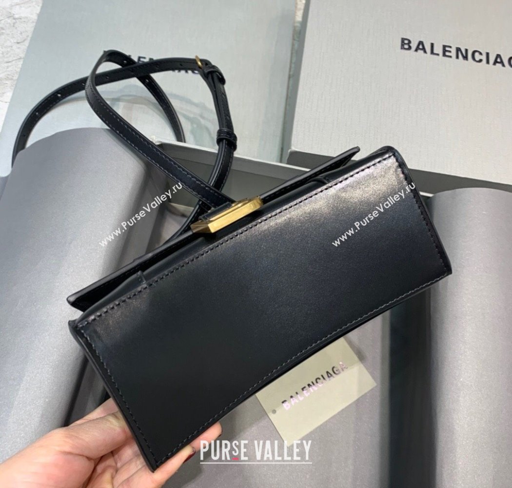 Balenciaga Hourglass Mini Top Handle Bag in Smooth Calfskin Black/Gold 2025 (JM-250926080)