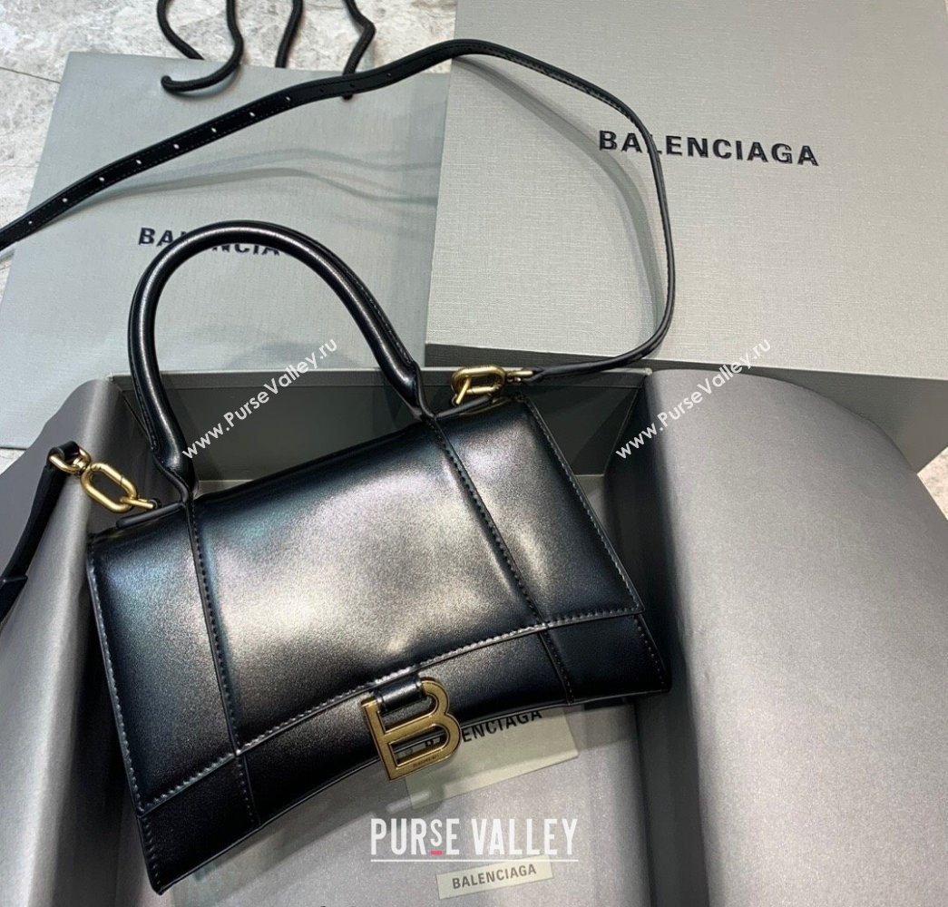 Balenciaga Hourglass Small Top Handle Bag in Smooth Calfskin Black/Gold 2025 (JM-250926081)