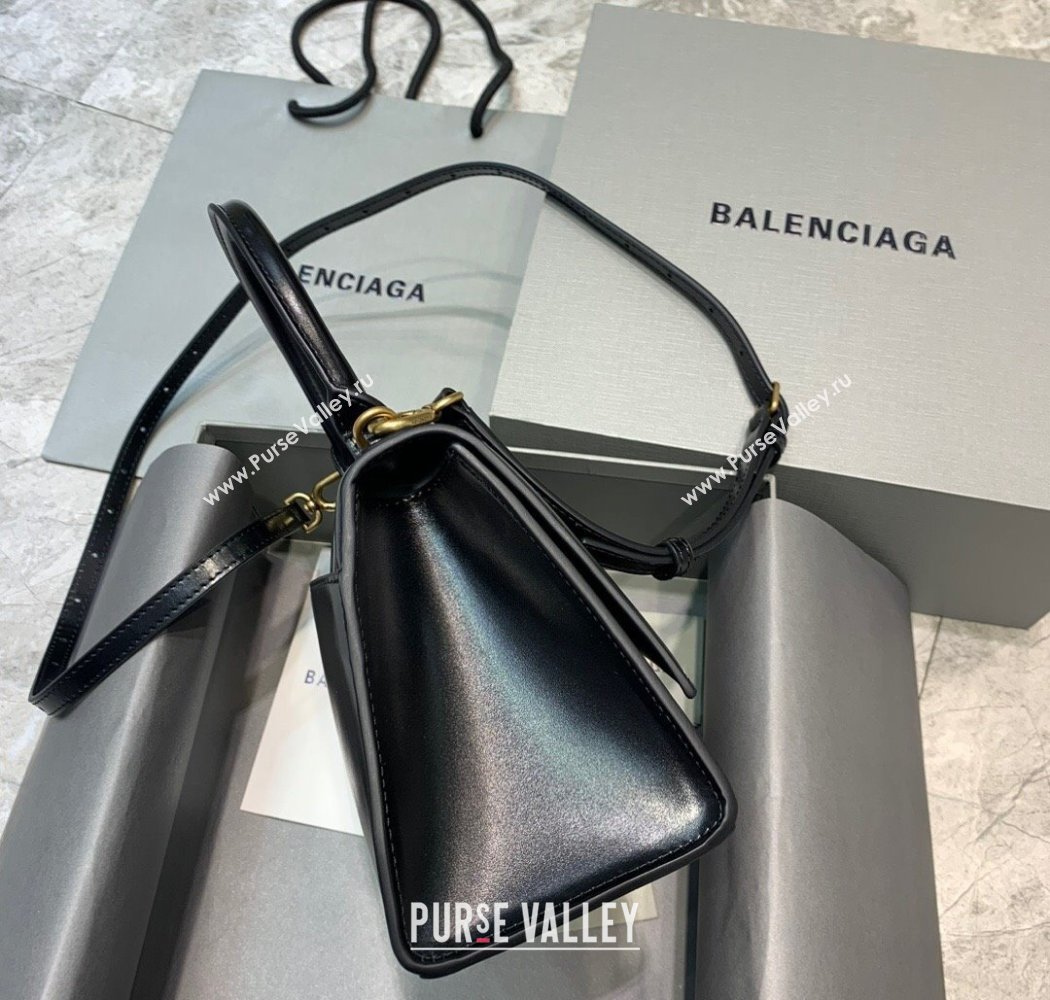 Balenciaga Hourglass Small Top Handle Bag in Smooth Calfskin Black/Gold 2025 (JM-250926081)