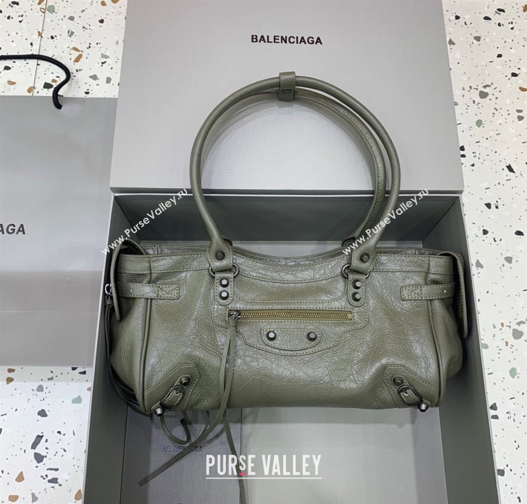 Balenciaga Le City Bag East West in Lambskin Leather Army Green 2025 0926 (JM-250926063)