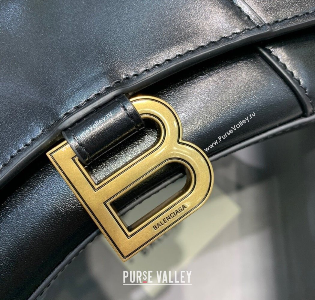 Balenciaga Hourglass Small Top Handle Bag in Smooth Calfskin Black/Gold 2025 (JM-250926081)