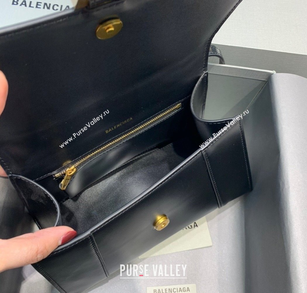 Balenciaga Hourglass Small Top Handle Bag in Smooth Calfskin Black/Gold 2025 (JM-250926081)