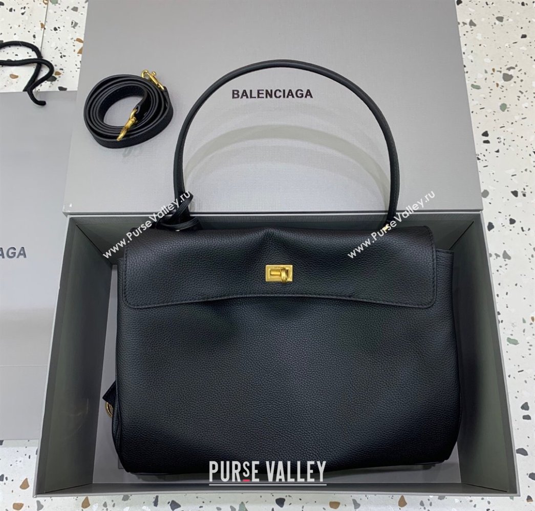Balenciaga Rodeo Medium Handbag in black grained calfskin leather, aged-gold hardware 2025 78972 (JM-250926089)