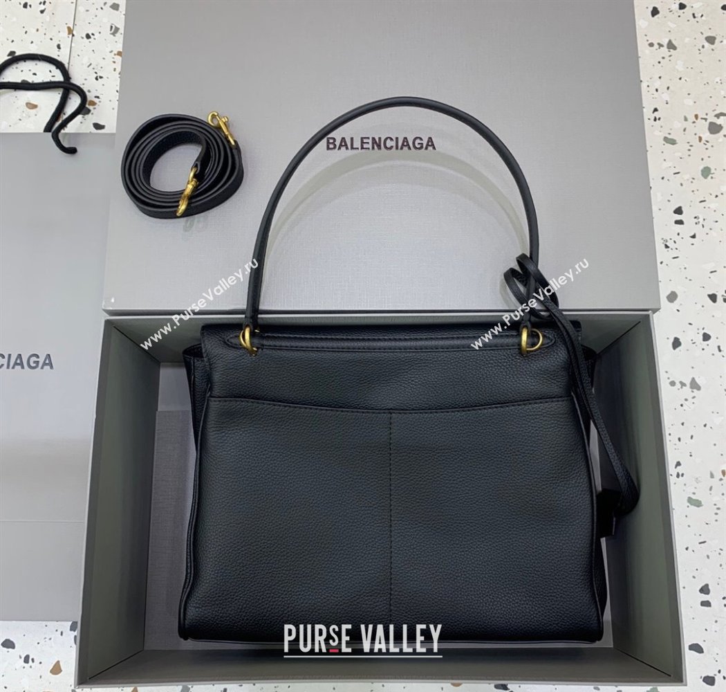 Balenciaga Rodeo Medium Handbag in black grained calfskin leather, aged-gold hardware 2025 78972 (JM-250926089)