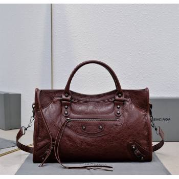Balenciaga Le City Medium Bag in Dark Burgundy Arena Storico lambskin 2025 0925 (JM-250926127)