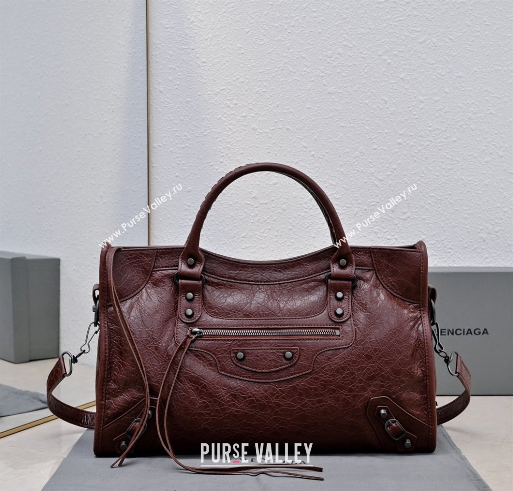 Balenciaga Le City Medium Bag in Dark Burgundy Arena Storico lambskin 2025 0925 (JM-250926127)