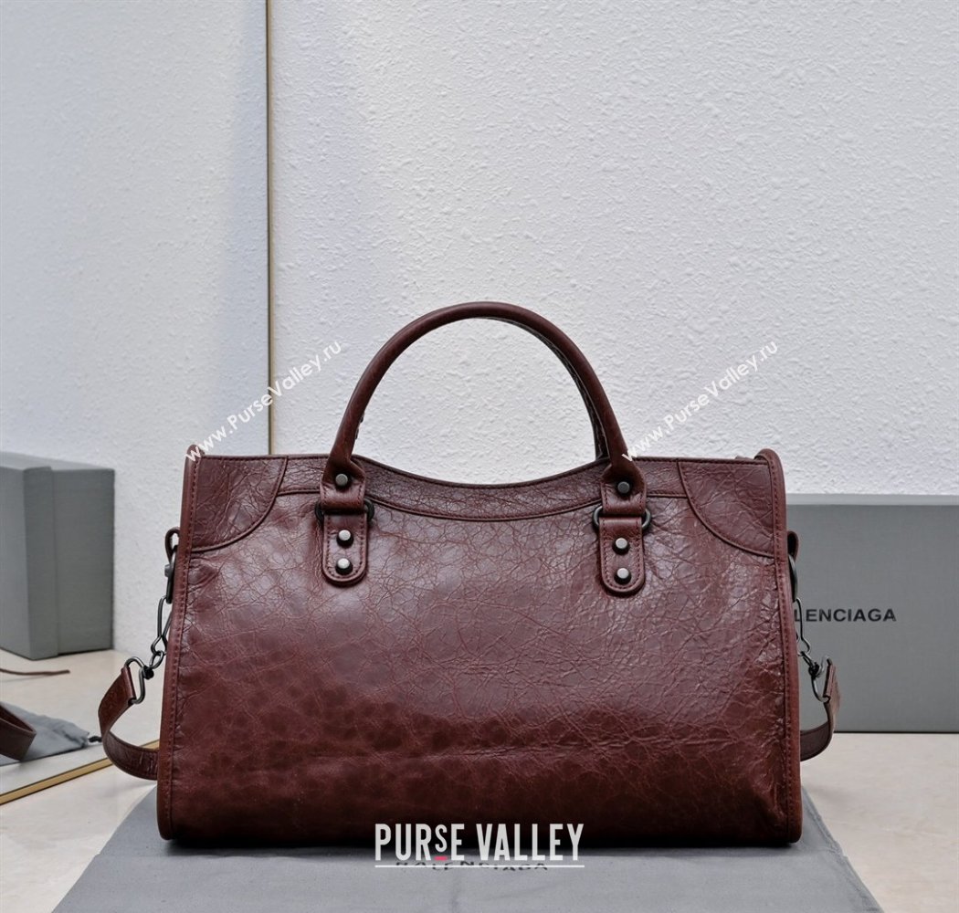 Balenciaga Le City Medium Bag in Dark Burgundy Arena Storico lambskin 2025 0925 (JM-250926127)