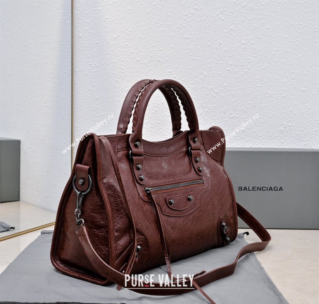 Balenciaga Le City Medium Bag in Dark Burgundy Arena Storico lambskin 2025 0925 (JM-250926127)