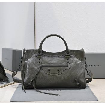 Balenciaga Le City Medium Bag in Arena Storico lambskin Olive Green 2025 (JM-250926128)