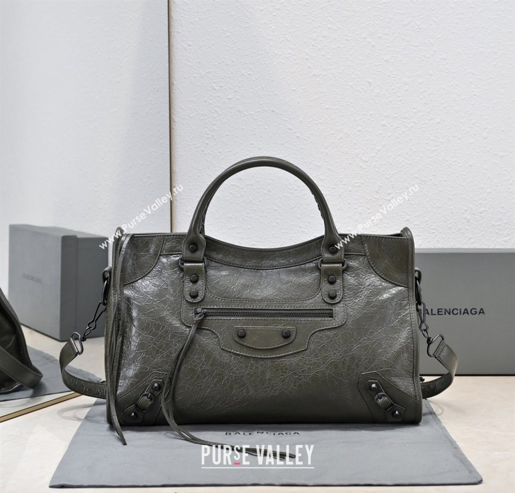 Balenciaga Le City Medium Bag in Arena Storico lambskin Olive Green 2025 (JM-250926128)