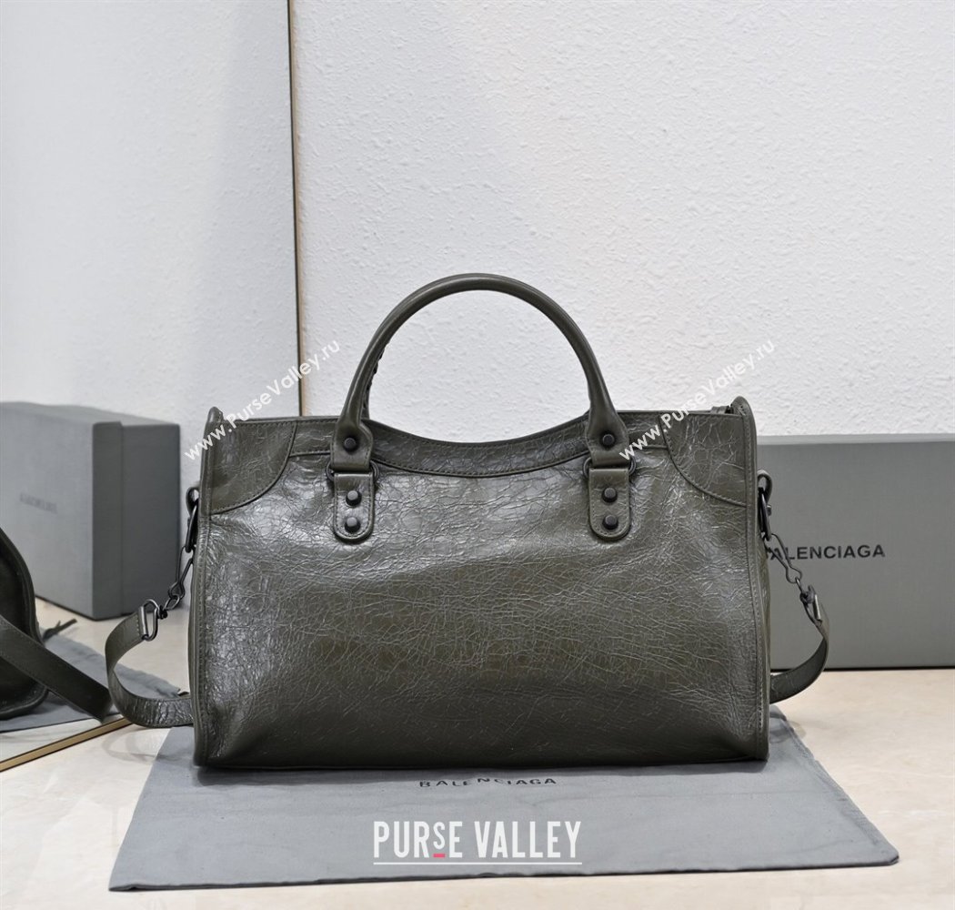 Balenciaga Le City Medium Bag in Arena Storico lambskin Olive Green 2025 (JM-250926128)