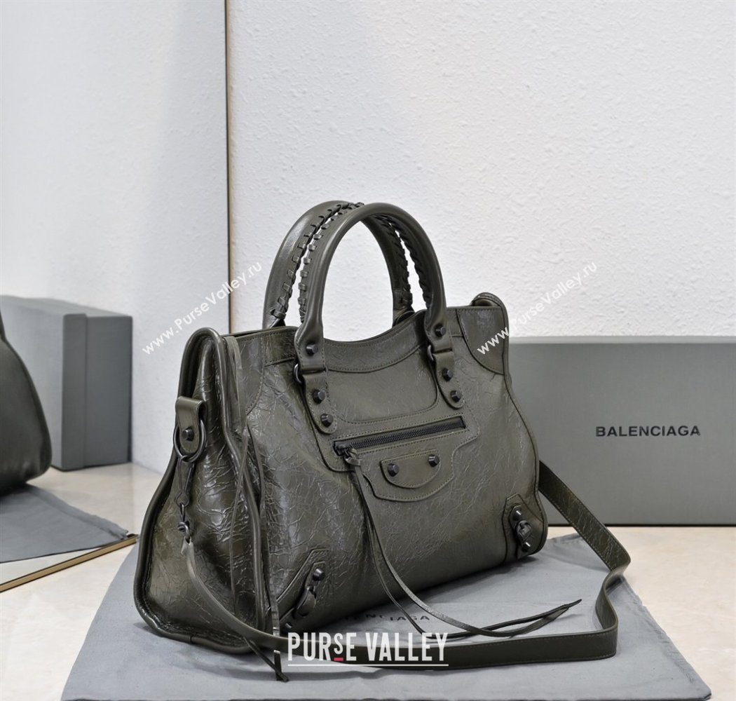 Balenciaga Le City Medium Bag in Arena Storico lambskin Olive Green 2025 (JM-250926128)