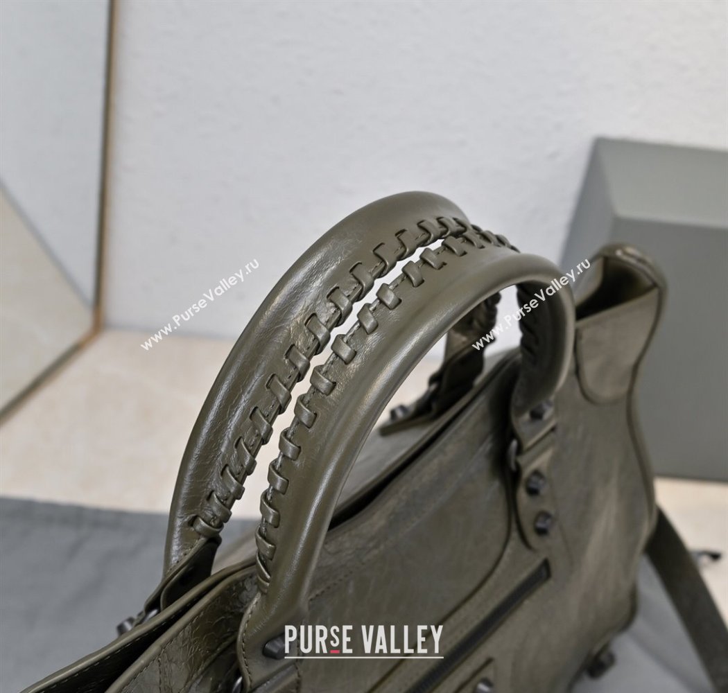 Balenciaga Le City Medium Bag in Arena Storico lambskin Olive Green 2025 (JM-250926128)