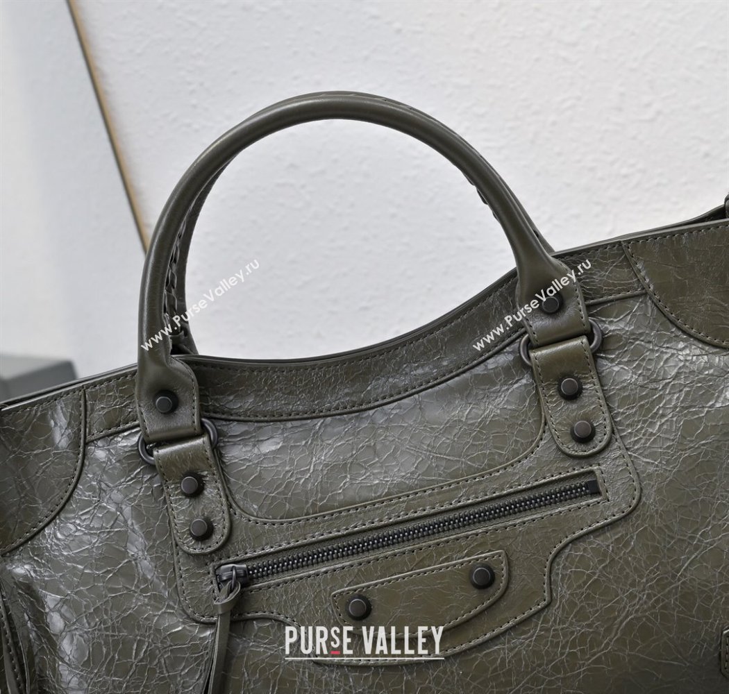 Balenciaga Le City Medium Bag in Arena Storico lambskin Olive Green 2025 (JM-250926128)