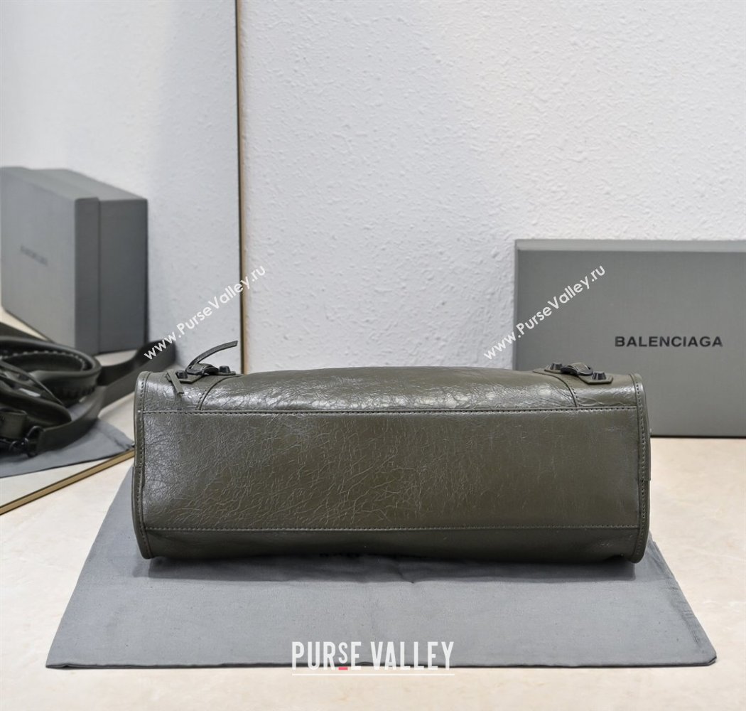 Balenciaga Le City Medium Bag in Arena Storico lambskin Olive Green 2025 (JM-250926128)