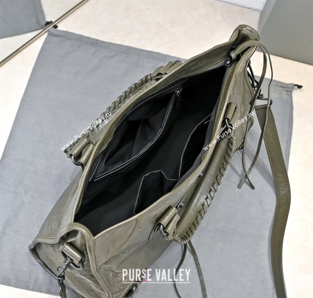 Balenciaga Le City Medium Bag in Arena Storico lambskin Olive Green 2025 (JM-250926128)