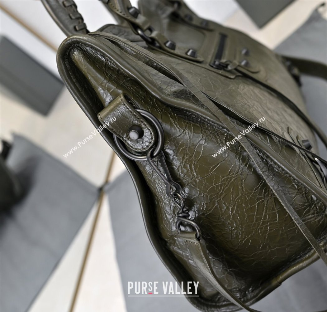 Balenciaga Le City Medium Bag in Arena Storico lambskin Olive Green 2025 (JM-250926128)