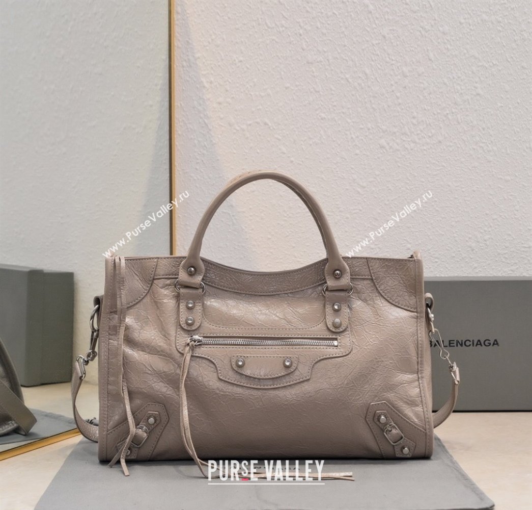 Balenciaga Le City Medium Bag in Khaki Arena Storico lambskin 2025 0925 (JM-250926129)