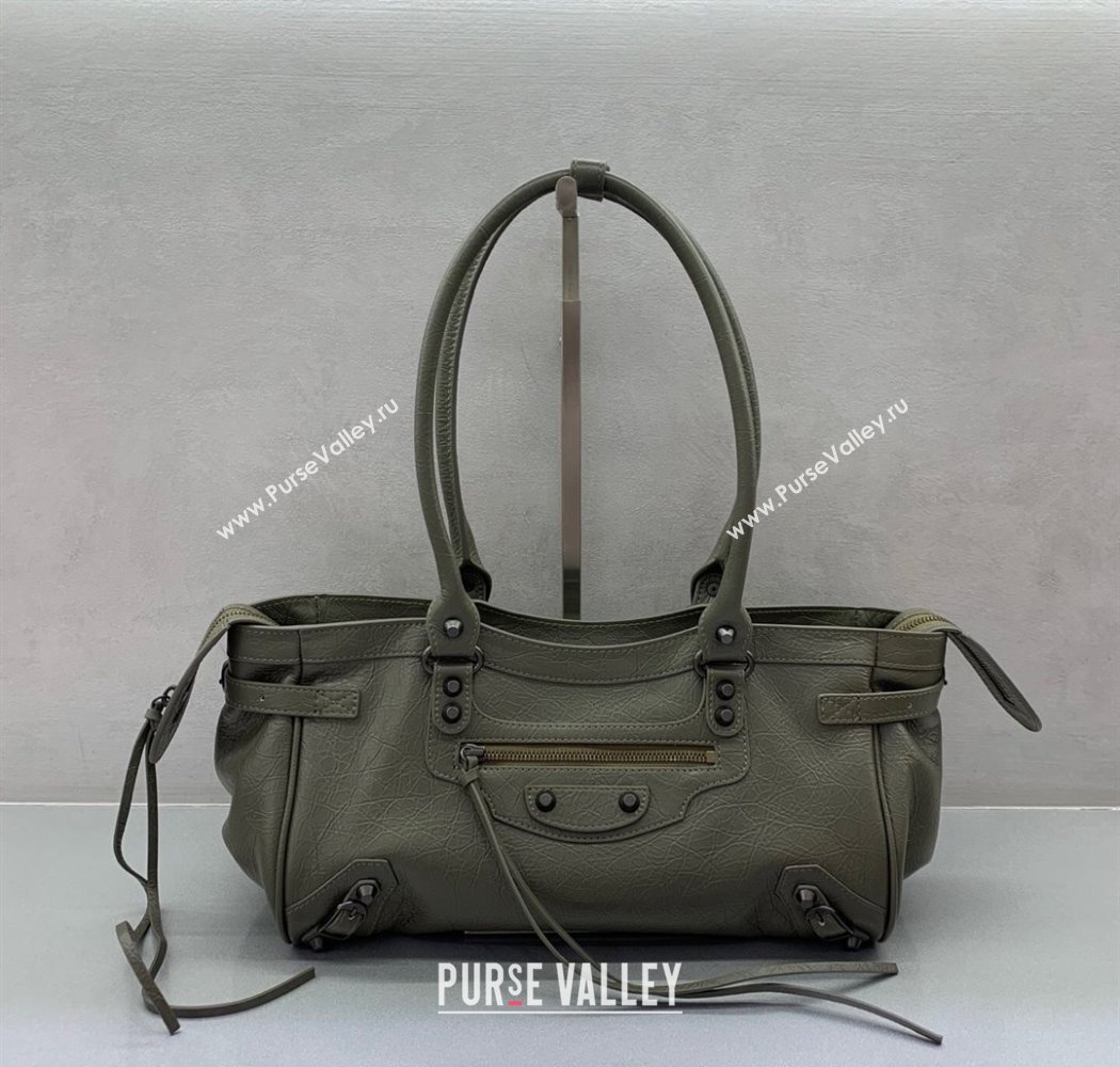 Balenciaga Le City Bag East West in Lambskin Leather Army Green 2025 0926 (JM-250926063)