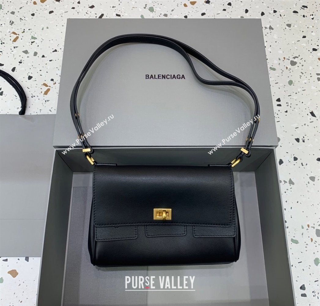 Balenciaga Bel Air Flap Bag XS in smooth calfskin Black/Aged Gold 2025 0926 (JM-250926066)