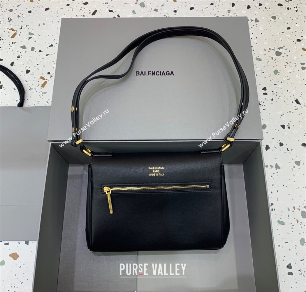 Balenciaga Bel Air Flap Bag XS in smooth calfskin Black/Aged Gold 2025 0926 (JM-250926066)