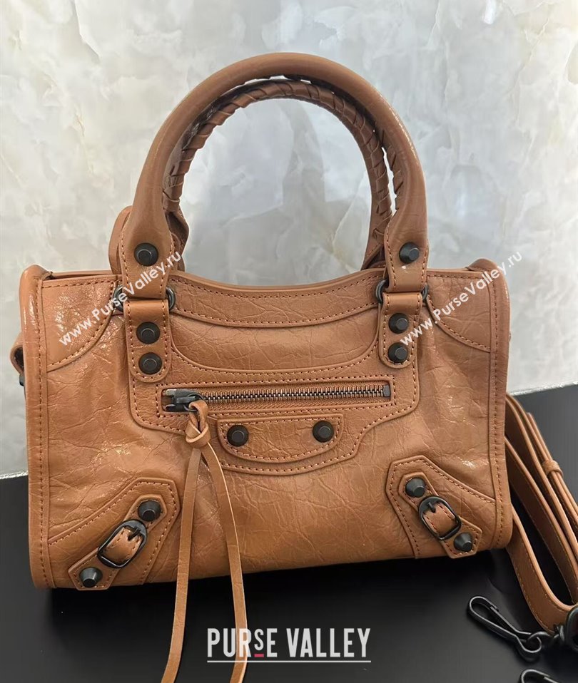 Balenciaga Le City Mini Bag in Camel Brown Arena Storico lambskin leather 2025 0926 (JM-250926111)