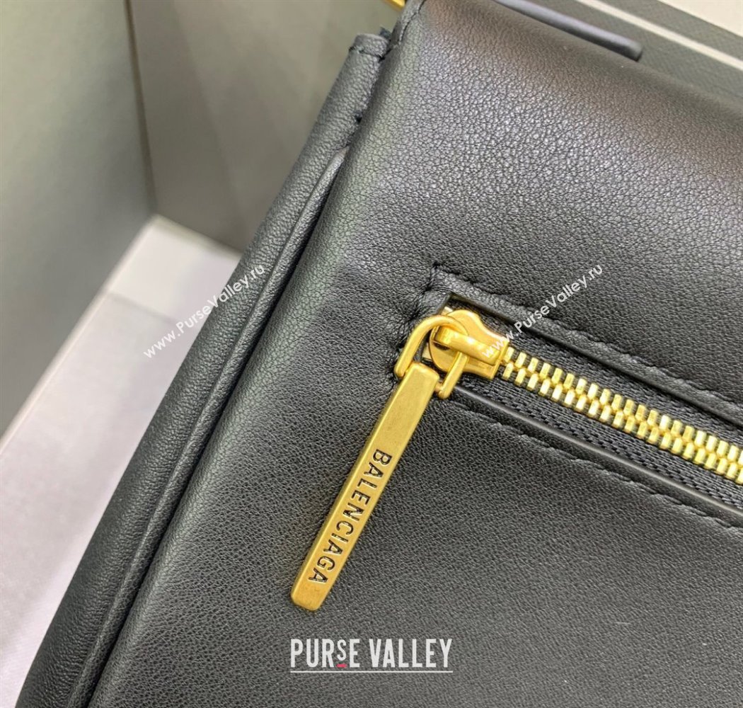 Balenciaga Bel Air Flap Bag XS in smooth calfskin Black/Aged Gold 2025 0926 (JM-250926066)