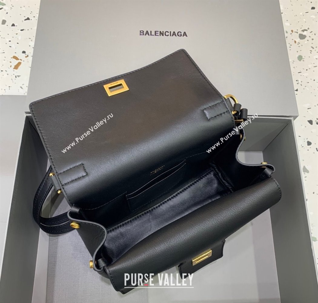 Balenciaga Bel Air Flap Bag XS in smooth calfskin Black/Aged Gold 2025 0926 (JM-250926066)