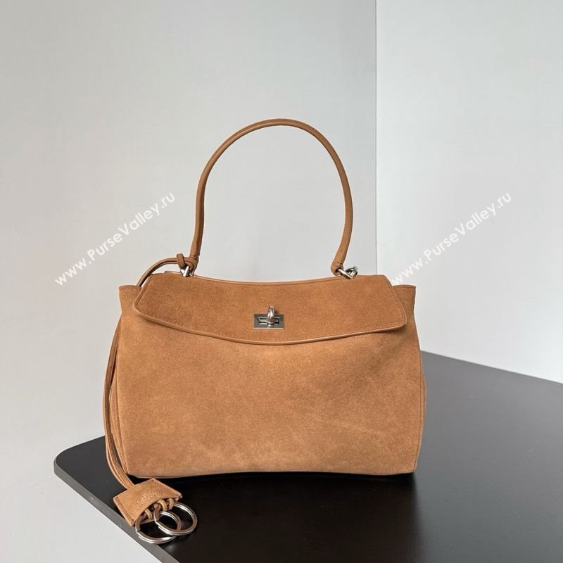 Balenciaga Rodeo Small Handbag in light brown suede, aged-silver hardware 2025 78972 (JM-250926094)
