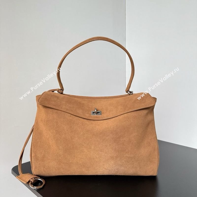Balenciaga Rodeo Medium Handbag in light brown suede, aged-silver hardware 2025 78972 (JM-250926095)