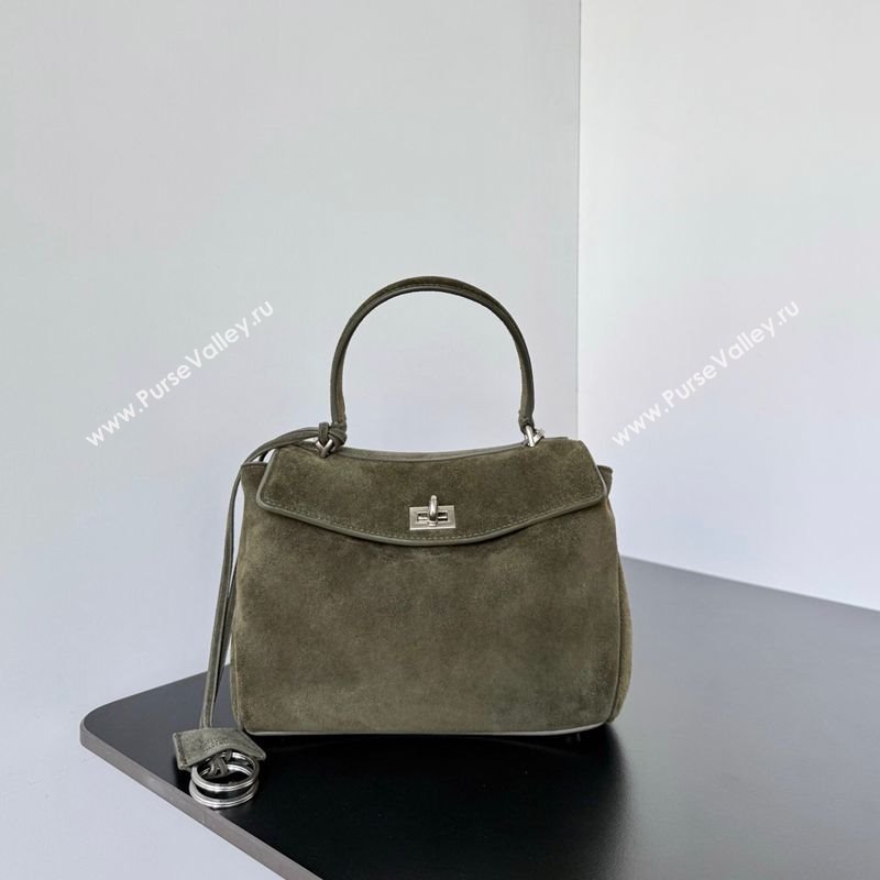 Balenciaga Rodeo Mini Handbag in green suede, aged-silver hardware 2025 78972 (JM-250926097)
