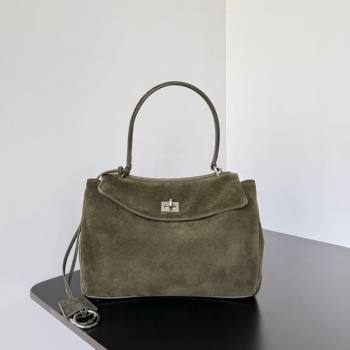 Balenciaga Rodeo Small Handbag in green suede, aged-silver hardware 2025 78972 (JM-250926098)