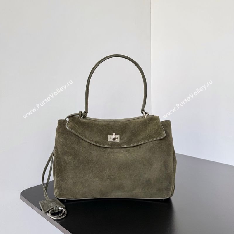 Balenciaga Rodeo Small Handbag in green suede, aged-silver hardware 2025 78972 (JM-250926098)