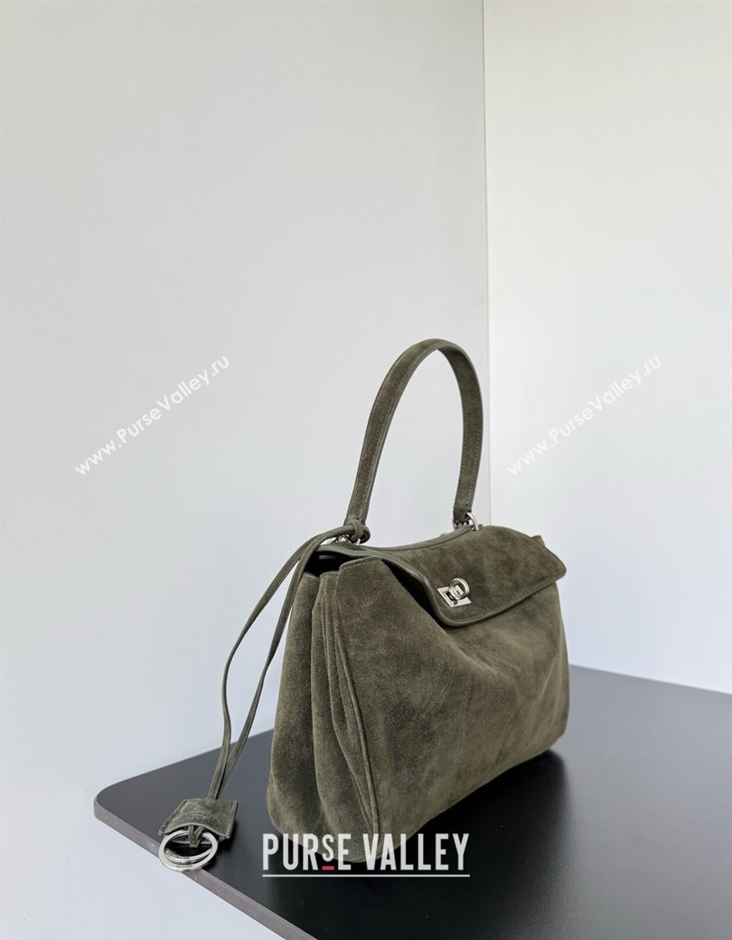 Balenciaga Rodeo Small Handbag in green suede, aged-silver hardware 2025 78972 (JM-250926098)